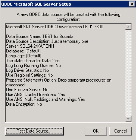 How to test SQL Server connection using ODBC